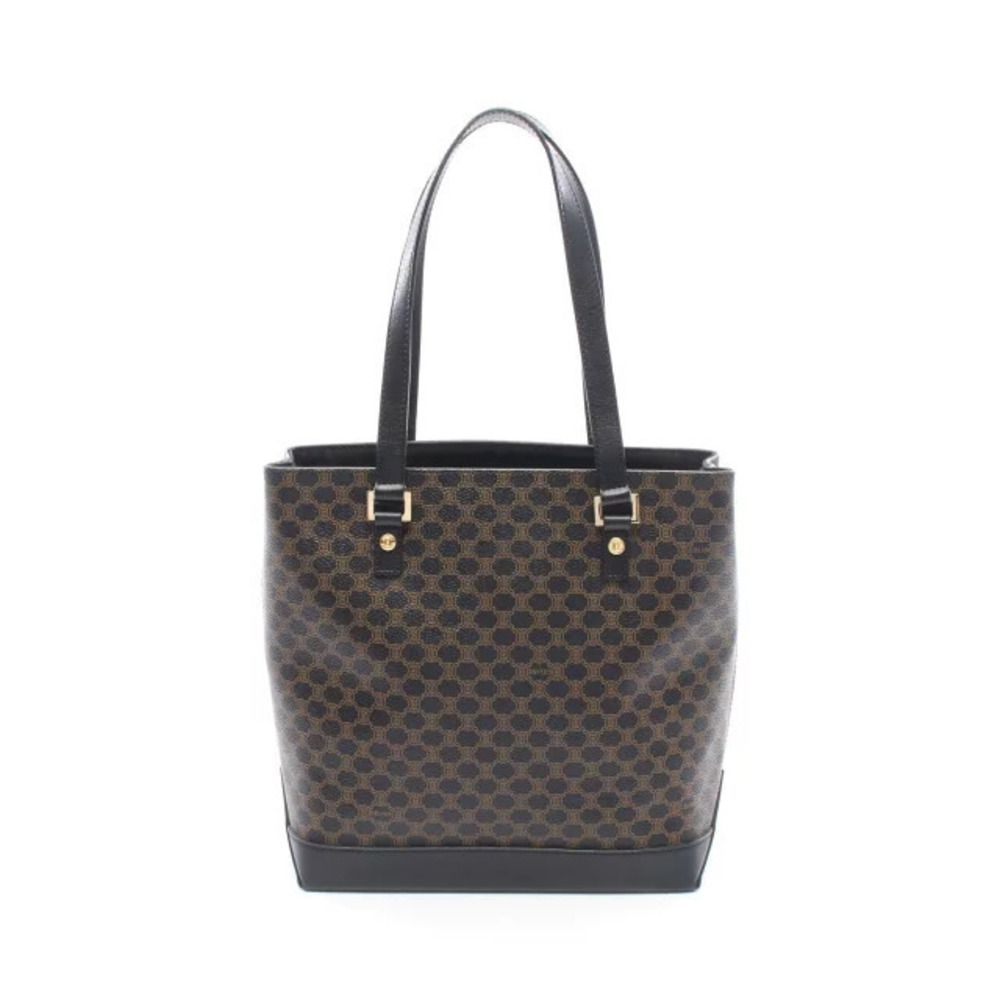 Celine Macadam Tote Bag Canvas Leather Black Brown